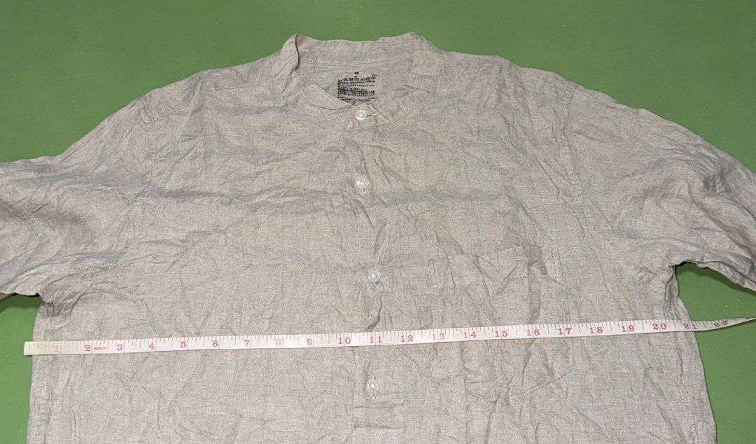 Chinese Collar (Category: Formal Shirts) located in Pasig City. Submitted by reyeslarry11740 (Listing ID 1463767862, Image 3). Description: For Sale Muji Chinese Collar Longsleeve Men Beige Linen Size Medium 21w x 25.5L Excellent to as new condition No issue 400 plus ship only Payment 1st Pasig city.