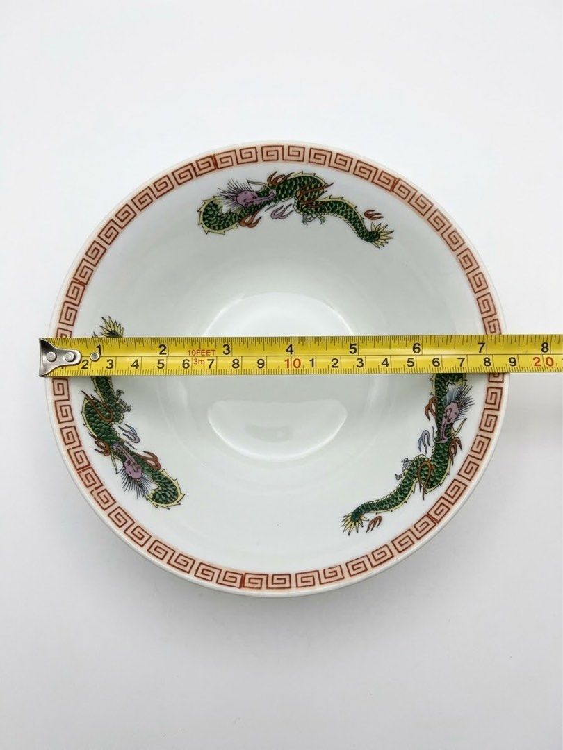 Chinese dragon bowls (Category: Other Kitchenware & Tableware) located in Manila. Submitted by rlab_japan_thrift (Listing ID 1463846133, Image 3). Description: Chinese Imperial-Style Green Dragon Porcelain Soup/Ramen Bowls (Set of 4) 🐉🥣 Stunning set of vintage porcelain bowls featuring vibrant hand-detailed green imperial dragons, geometric fret borders, and red fortune bat motifs on the underside! Stamped on the base with a classic Qianlong-st