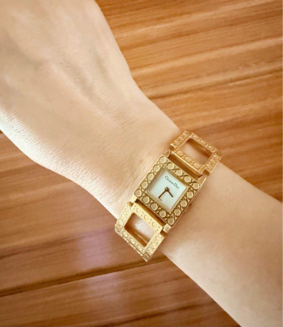 Christian Dior watch (Category: Women's Watches) located in Manila. Submitted by annafinds (Listing ID 1463923535, Image 3). Description: A vintage C Di0r gold-plated wristwatch featuring a distinctive geometric square-link bracelet and a minimalist white dial. - In excellent condition ₱15,500 Open for layaway. Disclaimer: We are not affiliated, associated, authorized, endorsed by or in any way officially connected with any other company or luxur