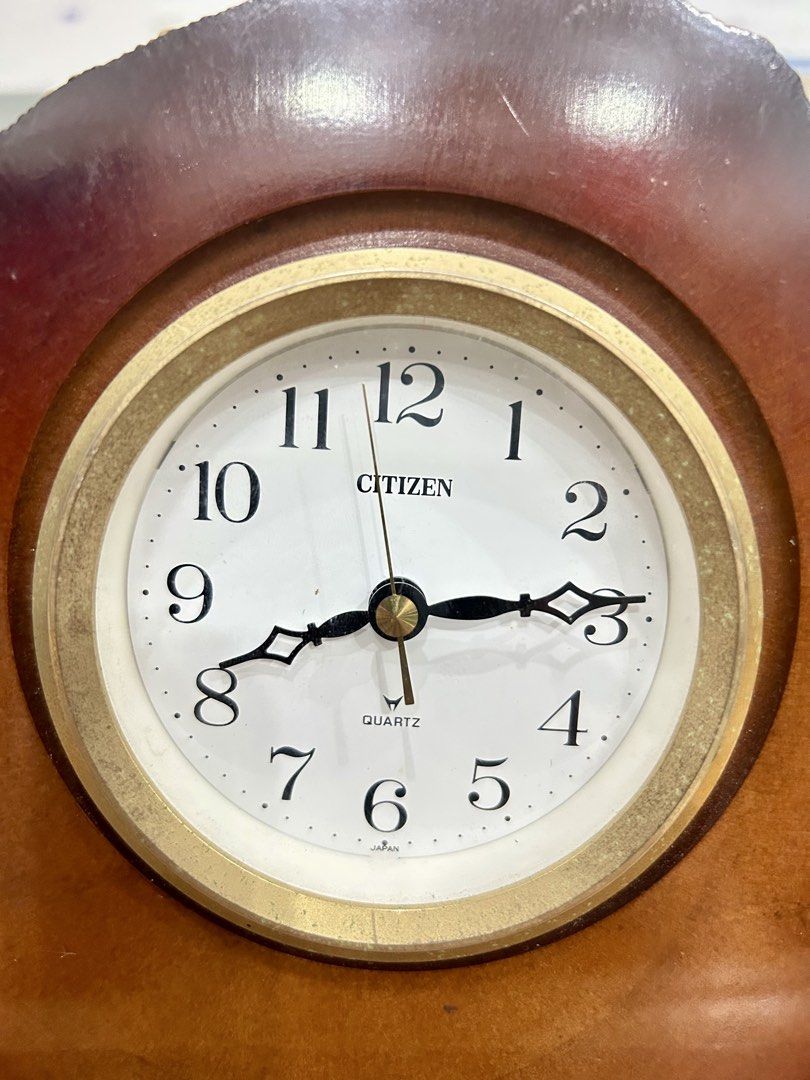 Citizen Quartz Desk Clock in solid live-edge wood. (Category: Clocks) located in Bustos. Submitted by gthings.collectibles (Listing ID 1463849819, Image 3). Description: ✨Selling this authentic Citizen Quartz Desk Clock in solid live-edge wood. Super unique ng tree-ring silhouette at wood texture niya, perfect statement piece for your work desk, bedside table, or living room shelf! Brand: Original Citizen (Quartz movement / Made in Japan) Size: 6