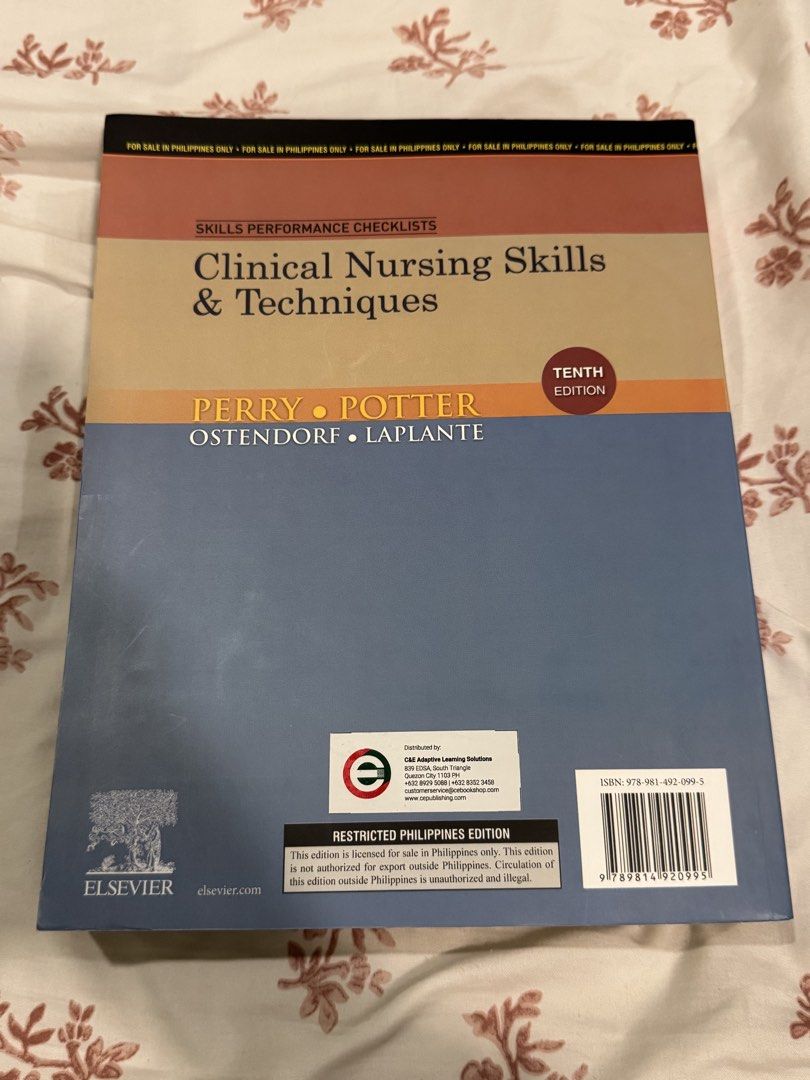 Clinical Nursing Skills & Techniques 10th Edition Textbook (Category: Textbooks) located in Rizal. Submitted by marga911 (Listing ID 1463829581, Image 2). Description: Nursing textbook: Clinical Nursing Skills & Techniques, 10th Ed. by Perry et al. Includes skills checklists. Restricted Philippines Edition by Elsevier. Perfect for nursing students!.
