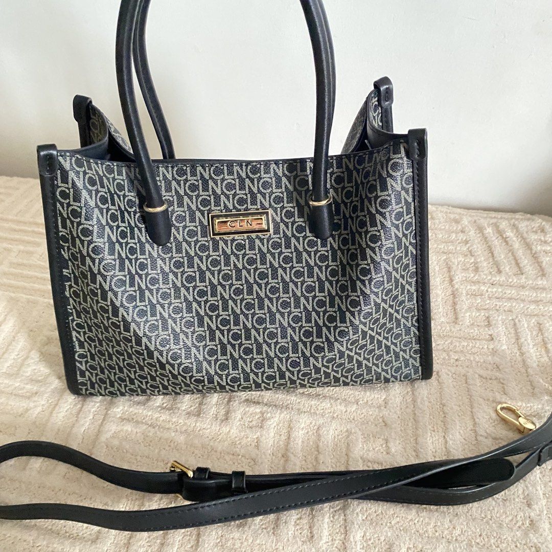 CLN Signature Monogram Tote Bag (Category: Tote Bags) located in Imus. Submitted by wheagirl (Listing ID 1463837995, Image 2). Description: - Authentic CLN tote bag - Signature monogram print in black and grey - Features top handles and a detachable shoulder strap - Elegant gold hardware details - Multiple compartments inside for organization - Comes with original dust bag - Ideal for everyday style and practicality.