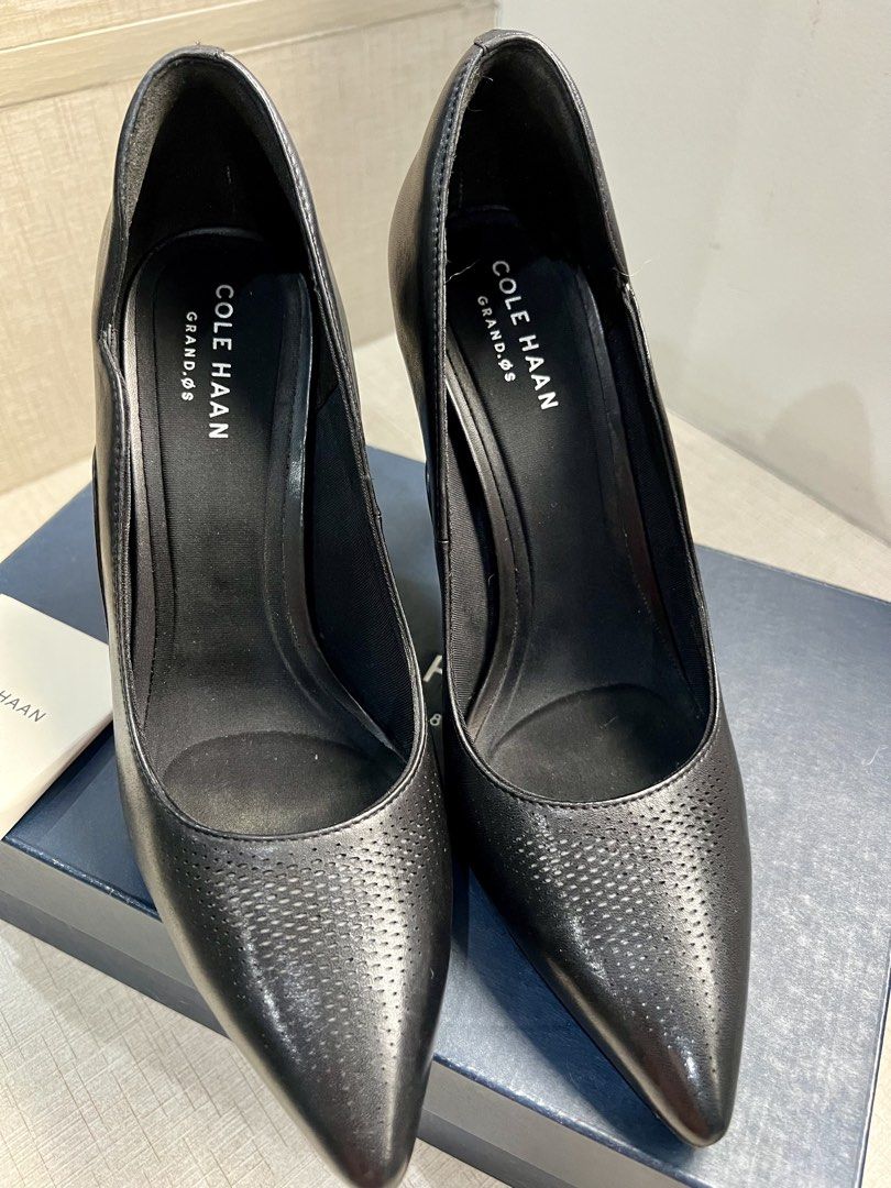 Cole Haan Black Leather Pointed Toe Heels (Category: Heels) located in Quezon City. Submitted by fromkimwithless (Listing ID 1463841382, Image 3). Description: - Brand: Cole Haan - Color: Black - Material: Leather - Style: Classic pump - Size: US 7B - Features: Pointed toe, perforated detailing, stiletto heel 4inches - Condition: Comes with original box - Occasion: Ideal for work or a night out - Purchased: Hong Kong in 2019.