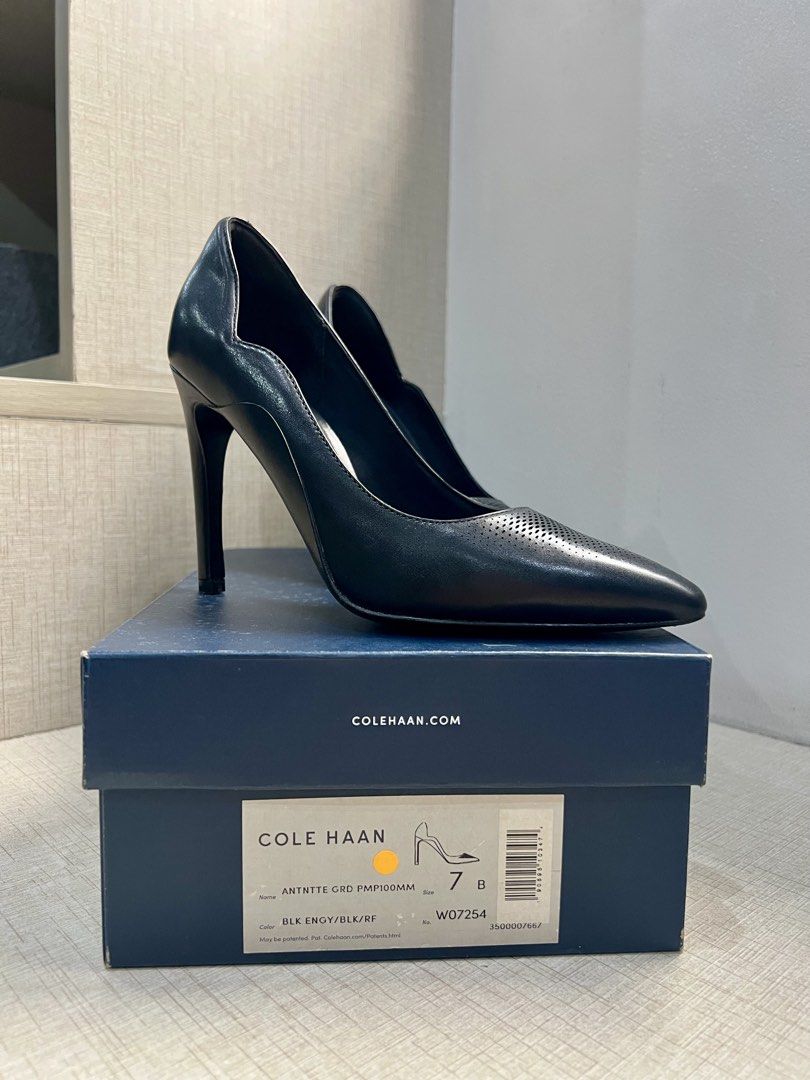 Cole Haan Black Leather Pointed Toe Heels (Category: Heels) located in Quezon City. Submitted by fromkimwithless (Listing ID 1463841382, Image 1). Description: - Brand: Cole Haan - Color: Black - Material: Leather - Style: Classic pump - Size: US 7B - Features: Pointed toe, perforated detailing, stiletto heel 4inches - Condition: Comes with original box - Occasion: Ideal for work or a night out - Purchased: Hong Kong in 2019.