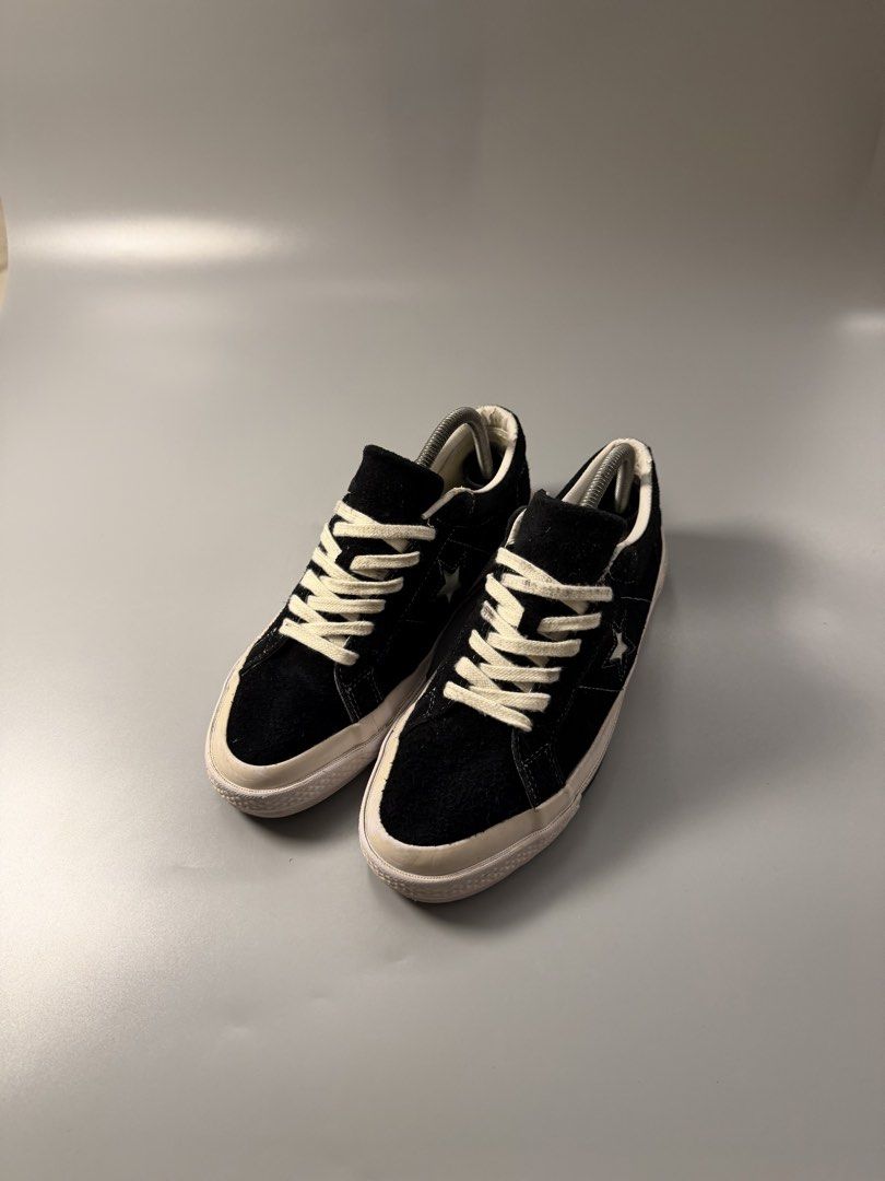 Converse One Star Suede Black Low Top Sneakers (Category: Sneakers) located in Quezon City. Submitted by markieexp (Listing ID 1463748258, Image 1). Description: - Classic black Converse One Star sneakers - Premium suede material - White laces and sole for a clean look - Iconic star logo on the side - Size: 7 US Men's - Ideal for everyday casual wear.