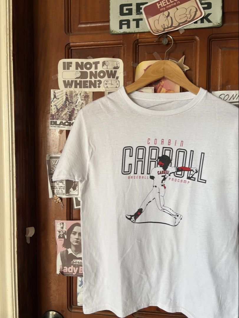 Corbin Carroll Youth Baseball ProCamp White Graphic Tee (Category: Tshirts & Polo Shirts ) located in Calamba. Submitted by wearlikenobody (Listing ID 1463895099, Image 2). Description: Length: 25” Width: 18.5” Condition: 10/10 Issue: None Size: M .