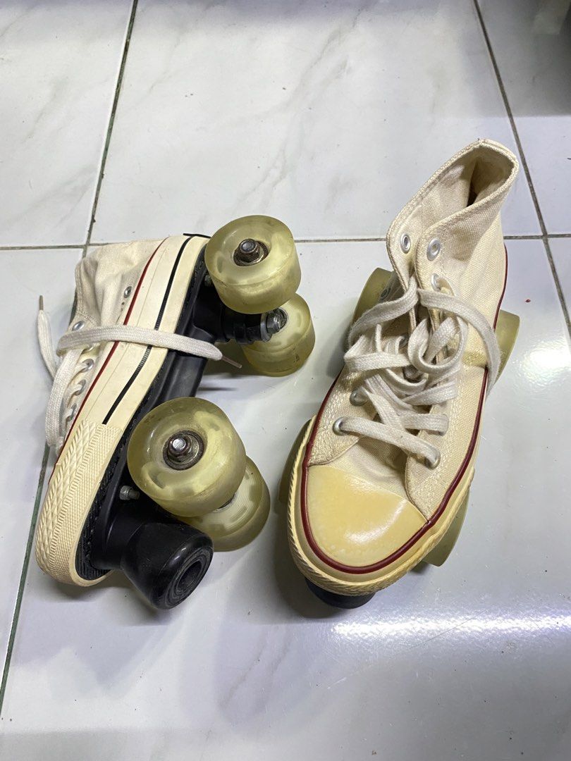 Cream High-Top Roller Skates CONVERSE (Category: Skates, Rollerblades & Scooters) located in Cavite. Submitted by zyrahramos (Listing ID 1463910740, Image 3). Description: 🛼 Cream high-top roller skates 🛼Classic Converse style with red trim 🛼Translucent yellow wheels 🛼Worn once 🛼Size: 37 🛼ORIGINAL CONVERSE - bought in physical store. .