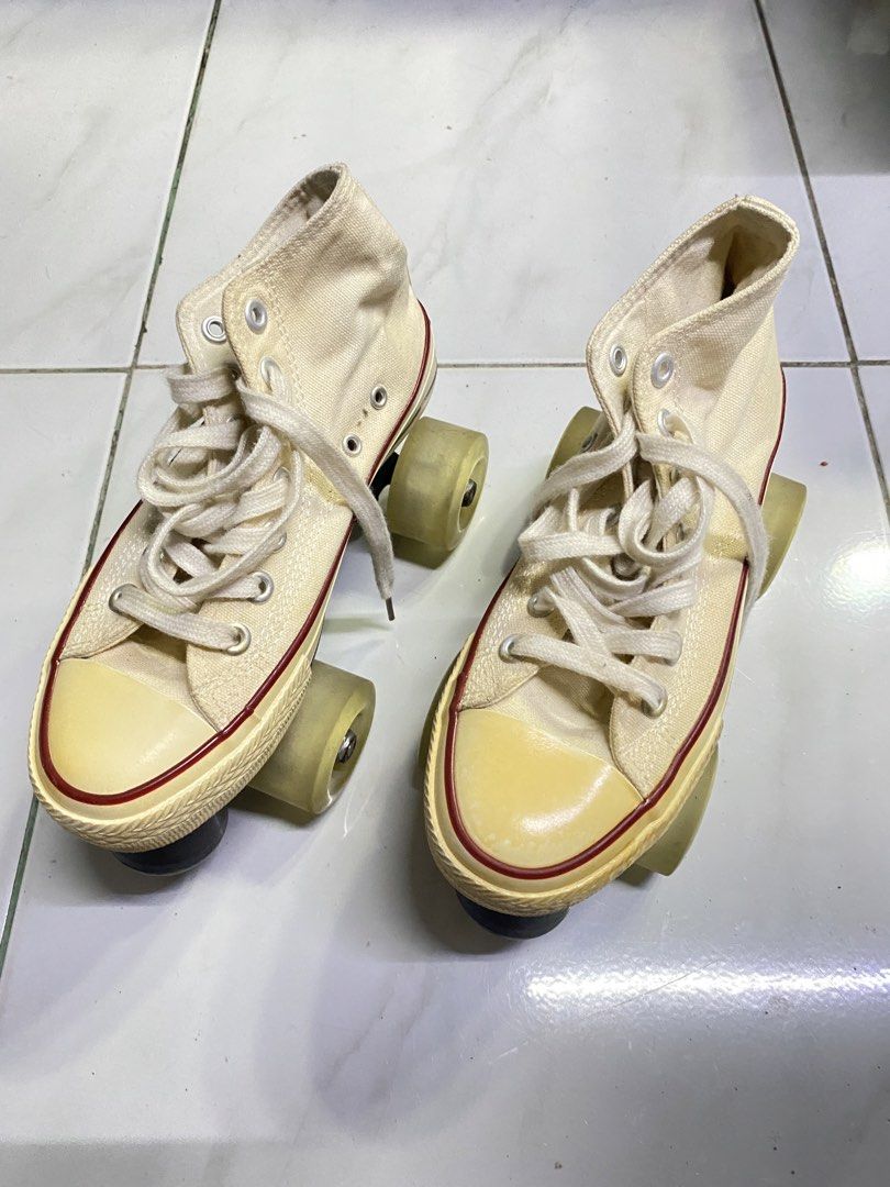 Cream High-Top Roller Skates CONVERSE (Category: Skates, Rollerblades & Scooters) located in Cavite. Submitted by zyrahramos (Listing ID 1463910740, Image 2). Description: 🛼 Cream high-top roller skates 🛼Classic Converse style with red trim 🛼Translucent yellow wheels 🛼Worn once 🛼Size: 37 🛼ORIGINAL CONVERSE - bought in physical store. .