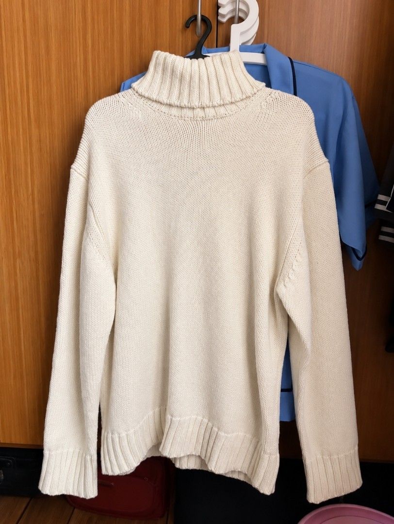 Cream Knit Turtleneck Sweater Chunky Winter Fall (Category: Longsleeves) located in Quezon City. Submitted by vixenna (Listing ID 1463751848, Image 2). Description: - Cozy cream knit turtleneck sweater - Ribbed cuffs and hem - Soft and comfortable material - Versatile for layering or wearing alone - Easy to style with jeans or skirts.