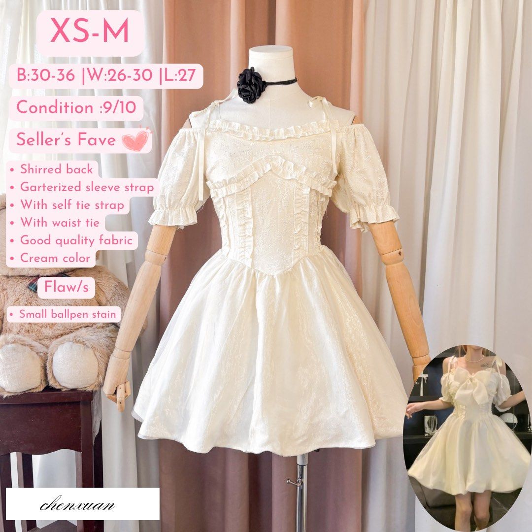Cream Off-Shoulder Puff Sleeve Dress (Category: Dresses) located in General Trias. Submitted by Ashantyscollezion (Listing ID 1463763687, Image 1). Description: ✏️𝘒𝘪𝘯𝘥𝘭𝘺 𝘕𝘰𝘵𝘦: - 𝘗𝘭𝘦𝘢𝘴𝘦 𝘤𝘩𝘦𝘤𝘬 𝘢𝘭𝘭 𝘥𝘦𝘵𝘢𝘪𝘭𝘴 𝘪𝘯 𝘵𝘩𝘦 𝘤𝘢𝘱𝘵𝘪𝘰𝘯𝘴. - 𝘋𝘪𝘮𝘦𝘯𝘴𝘪𝘰𝘯𝘴 𝘢𝘭𝘳𝘦𝘢𝘥𝘺 𝘰𝘯 𝘵𝘩𝘦 𝘱𝘩𝘰𝘵𝘰. -𝘱𝘦𝘵𝘵𝘪𝘤𝘰𝘢𝘵, 𝘳𝘪𝘣𝘣𝘰𝘯 𝘢𝘯𝘥 𝘰𝘵𝘩𝘦𝘳 𝘴𝘵𝘺𝘭𝘪𝘯𝘨 𝘪𝘵𝘦𝘮𝘴 𝘢𝘳𝘦 𝘯𝘰𝘵 𝘪𝘯𝘤𝘭𝘶𝘥𝘦𝘥. 𝘍𝘰𝘳 𝘧𝘭𝘢�