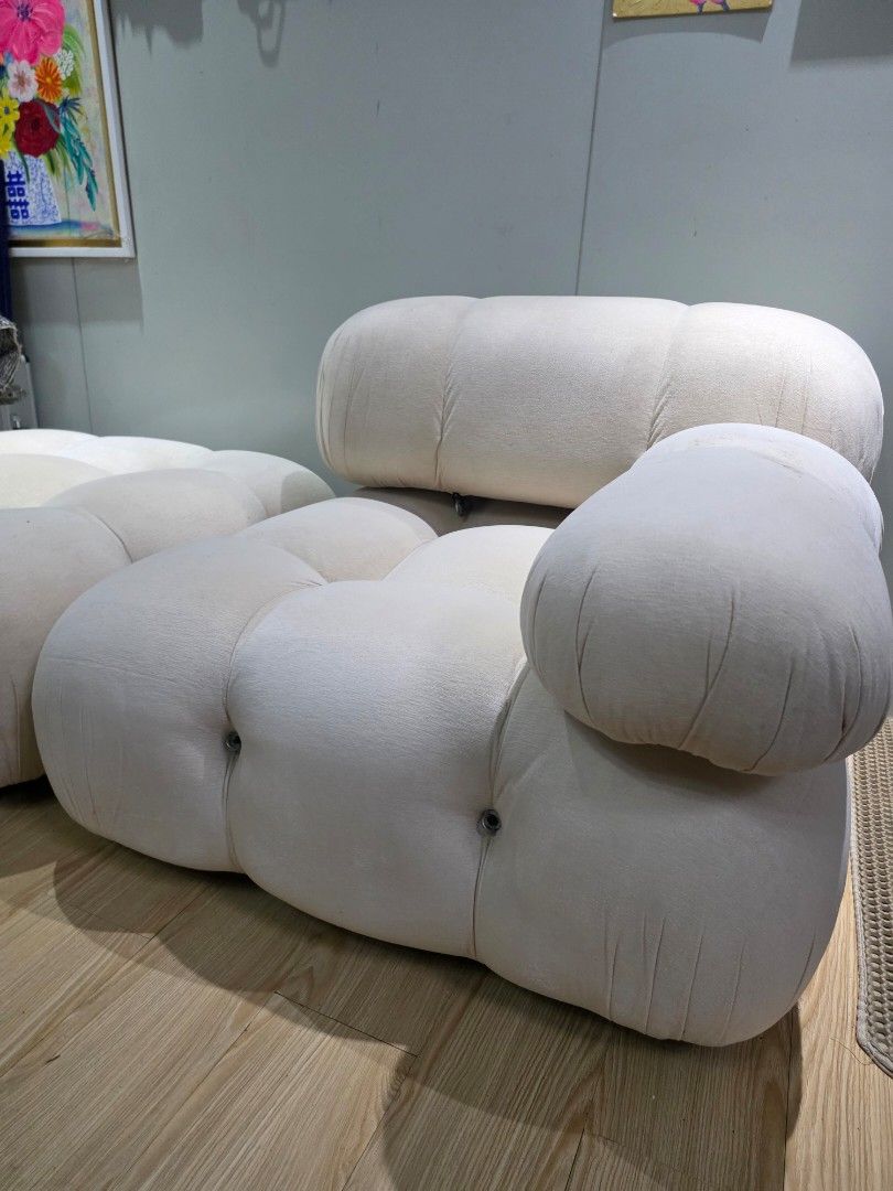 Cream Tufted Modular Sofa (1 set standard Camaleonda) (Category: Sofas) located in Pasig City. Submitted by authph (Listing ID 1463823150, Image 3). Description: - Standard size - Cream-colored modular sofa - Plush and comfy tufted design - Perfect for lounging - Selling as is - Bought at Bauhaus Manila via IG can give ss of convo if needed as a proof. - Pick up only - Price is just one set/module (1 couch, 1 back rest, FREE 1 arm rest) -let me k