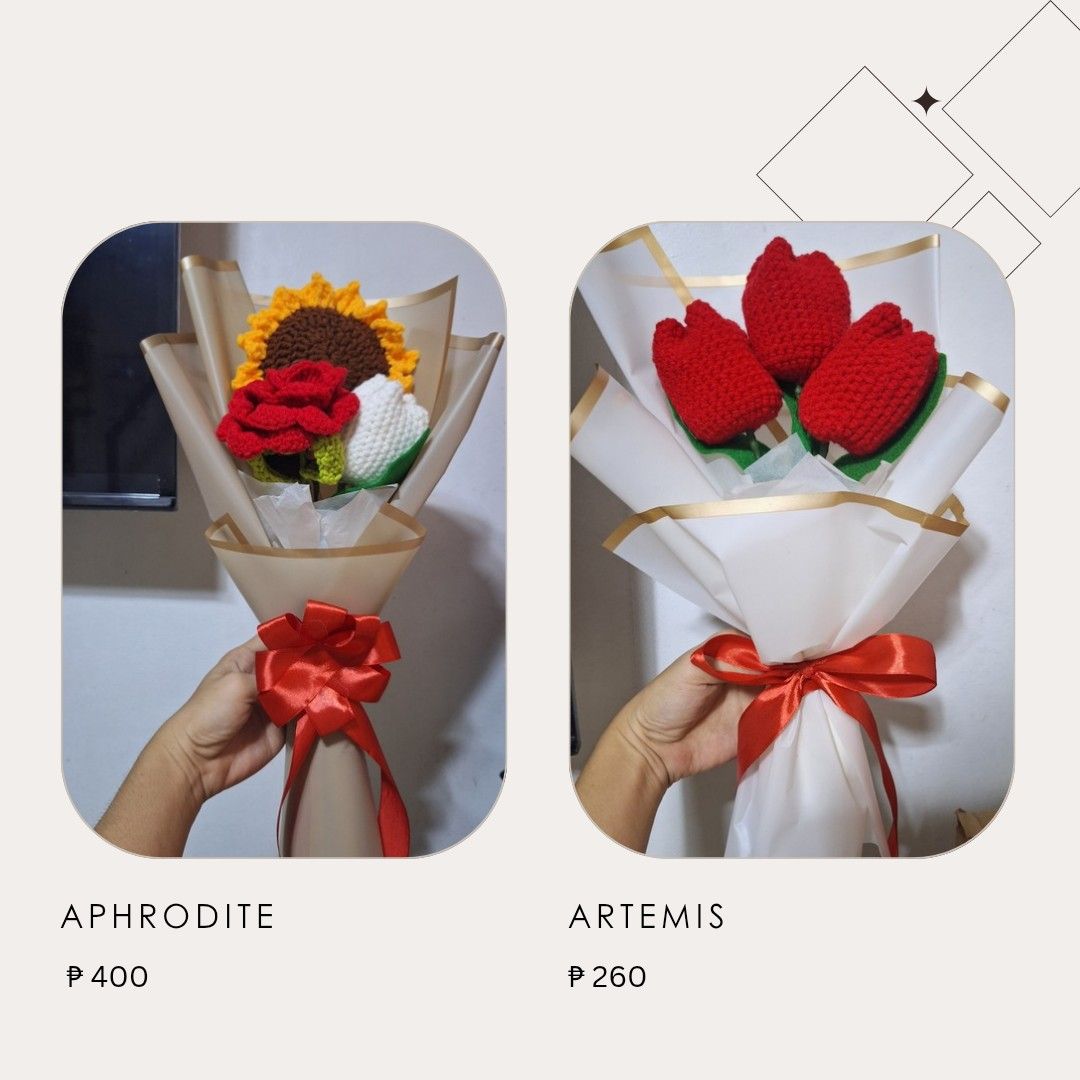 CROCHET FLOWER BOUQUET (Category: Handmade Craft) located in Quezon City. Submitted by hirayakarilagan (Listing ID 1463908439, Image 1). Description: "You're simply the best, Teacher!" 🧑‍🏫 Teacher's Day is coming up! Say "Thank You" with a handmade crochet flower that stays cute all year long. Take a peek at our Teacher's Day Pricelist. 🙋 🧶100% Handmade 📍Quezon City Thank you so much for supporting local handmade crafts! 💛 Please leave us a
