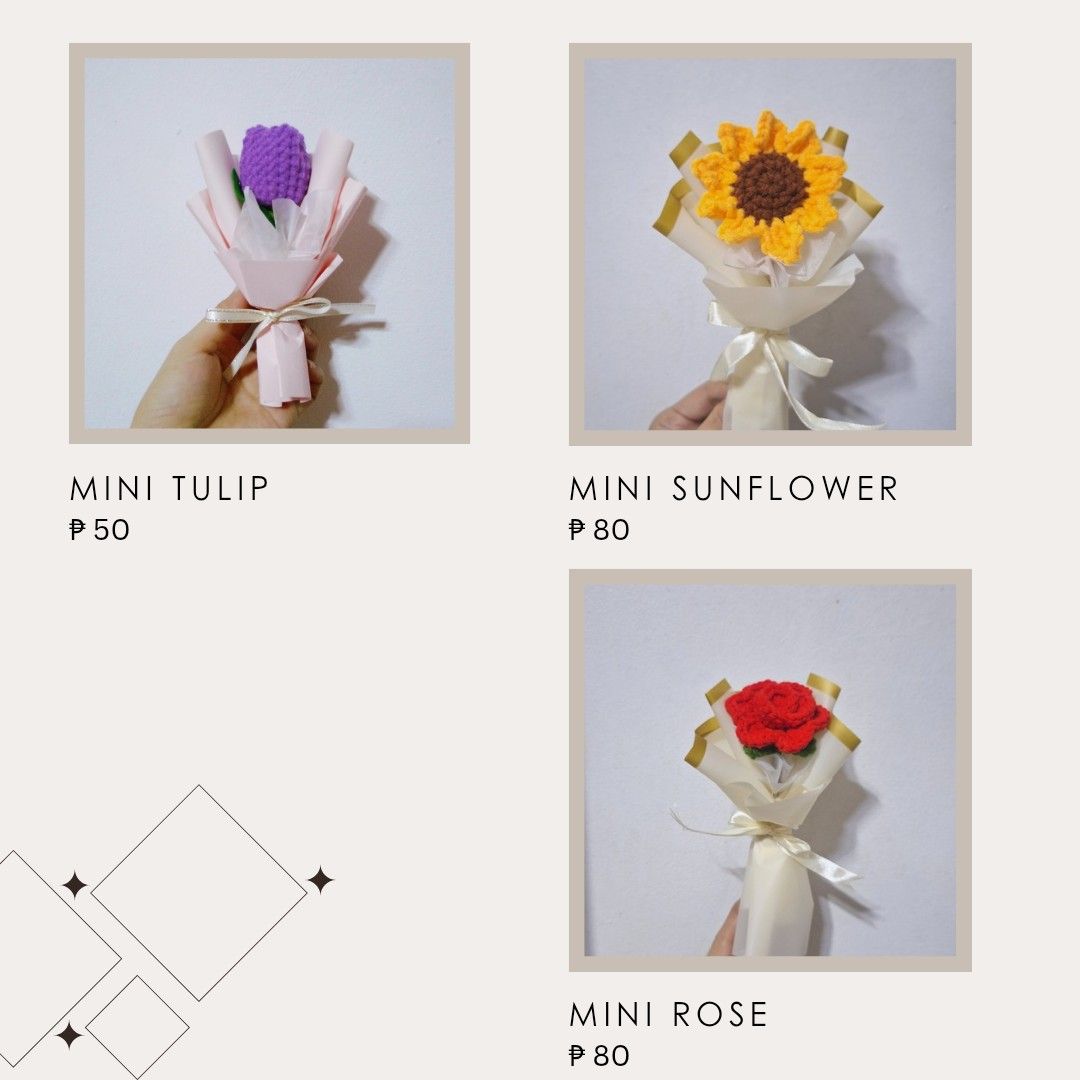 CROCHET MINI FLOWERS (Category: Handmade Craft) located in Quezon City. Submitted by hirayakarilagan (Listing ID 1463907310, Image 1). Description: "You're simply the best, Teacher!" 🧑‍🏫 Teacher's Day is coming up! Say "Thank You" with a handmade crochet flower that stays cute all year long. Take a peek at our Teacher's Day Pricelist. 🙋 🧶100% Handmade 📍Quezon City Thank you so much for supporting local handmade crafts! 💛 Please leave us a r