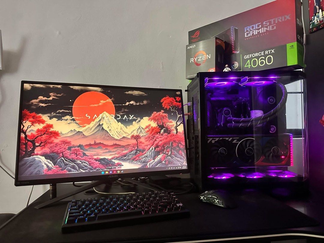 Custom Gaming PC - Ryzen 5, RTX 4060, ROG Strix (Category: Desktops) located in Manila. Submitted by noblecat_5262e0 (Listing ID 1463784318, Image 1). Description: For Sale Mid-High End AM4 ROGSTRIX Gaming RIG w/ Monitor⚡ Can play Ultra High AAA Games 🔥 Good for rendering and streaming at high resolution System Unit Specs: -Ryzen 9 5900x 12Cores 24threads -ASUS ROG Swift PG248Q 240Hz -ASUS ROG STRIX B550-E GAMING WIFI -ASUS ROG STRIX RTX4060 8GB