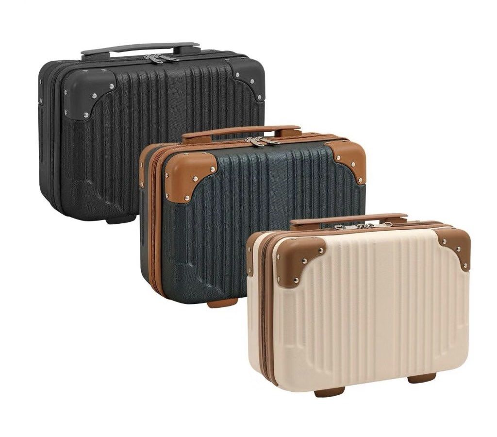 Dark Blue and Tan Hard Shell Luggage (Category: Luggage) located in Manila. Submitted by amityclutter (Listing ID 1461938213, Image 3). Description: - Compact hard shell luggage - Dark blue body with tan accents - Ribbed texture on the front - Carry-on size, ideal for short trips - Can also be used as a makeup case - Clean interior, ready for use.