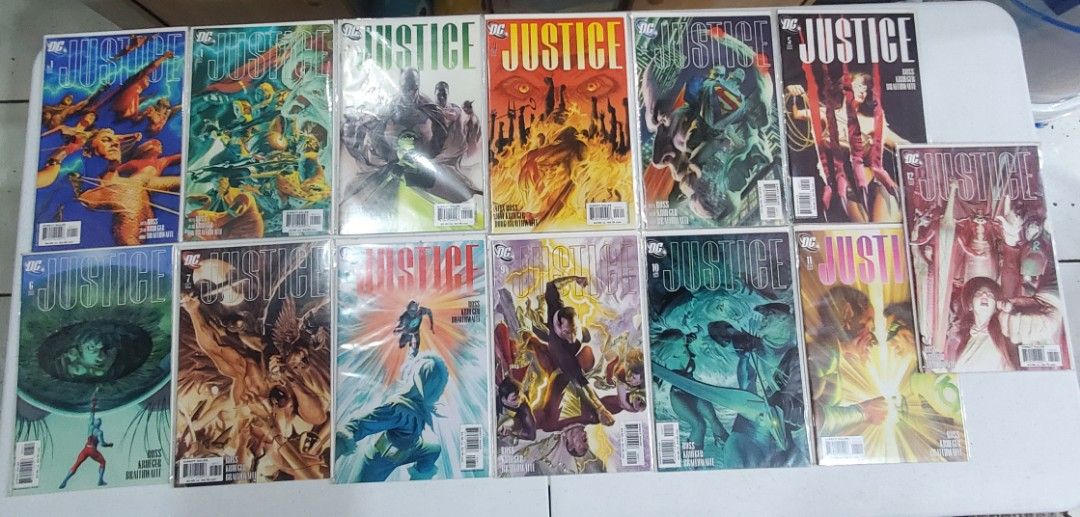 DC Comics Alex Ross Justice Comics Complete Set with Extras (17 pcs.) (Category: Comics & Manga) located in Manila. Submitted by fruitloops84 (Listing ID 1463938189, Image 1). Description: - Complete DC Justice series, issues 1 through 12. - Stunning artwork by Alex Ross and Jim Krueger. - These are direct editions. - A must-have for any DC Comics fan or collector. -Issue # 1 has extra variant cover -There are 4 extra 2nd prints -17 comics in all