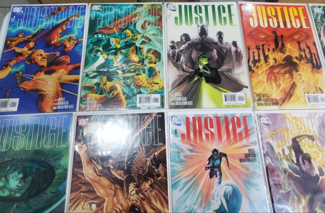 DC Comics Alex Ross Justice Comics Complete Set with Extras (17 pcs.) (Category: Comics & Manga) located in Manila. Submitted by fruitloops84 (Listing ID 1463938189, Image 3). Description: - Complete DC Justice series, issues 1 through 12. - Stunning artwork by Alex Ross and Jim Krueger. - These are direct editions. - A must-have for any DC Comics fan or collector. -Issue # 1 has extra variant cover -There are 4 extra 2nd prints -17 comics in all
