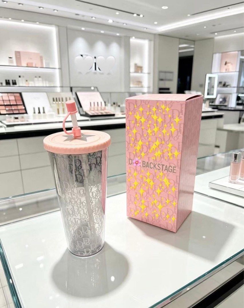 Dior Backstage Tumbler with Box (Category: Water Bottles & Tumblers) located in Manila. Submitted by nykji96 (Listing ID 1463844185, Image 1). Description: - Authentic Dior Backstage Tumbler - Clear with signature Dior logo pattern - Comes with original box - Features a stylish pink lid and matching straw - Ideal for beverages on the go - A must-have for any Dior fan.
