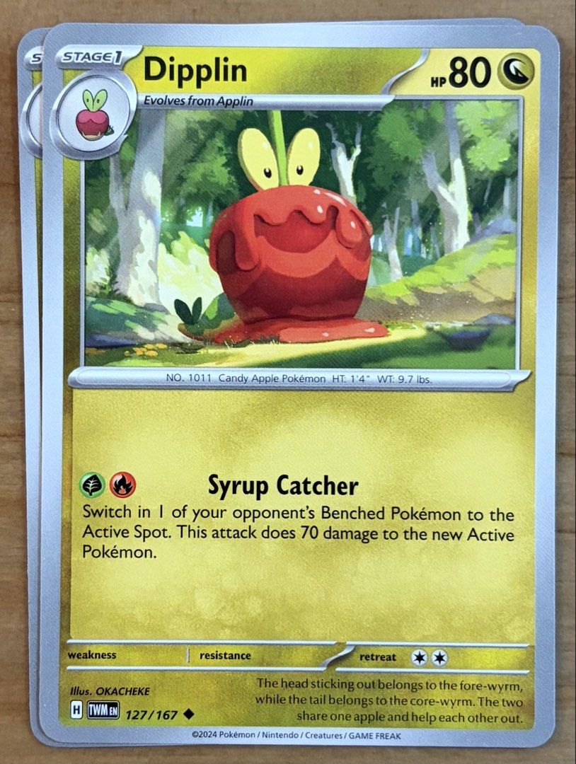 Dipplin | Pokemon Cards ~ Twilight Masquerade (127) (Category: Raw Singles) located in Makati City. Submitted by cardlab (Listing ID 1463746148, Image 1). Description: Items are 💯 authentic/original/legit. About The Card: •Language: EN • Number: 127/167 • Uncommon • Normal FOR: • Cards ₱99 and below with Card Sleeves • Cards ₱100 and up with Card Sleeves and Used Toploader • ₱10 for Bnew Tops Packaging (If Shipping): ✔️ Plastic cover ✔️ Cardboar