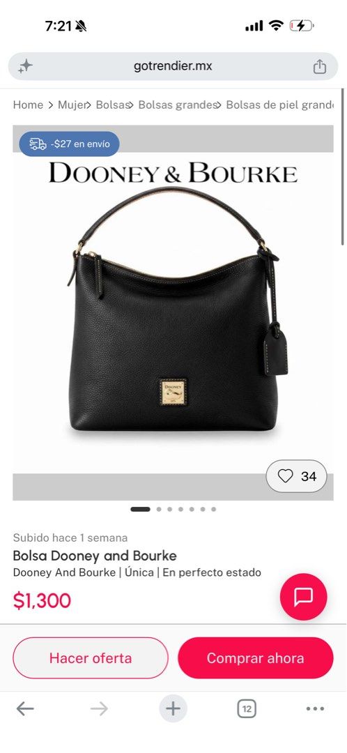 Dooney & Bourke shoulder bag (full grained leather) (Category: Shoulder Bags) located in Makati City. Submitted by prebykris (Listing ID 1463884097, Image 2). Description: Guaranteed authentic from the US Retails for $1,300; selling low but slightly negotiable for serious buyers Comes with authenticity card and leather tag.