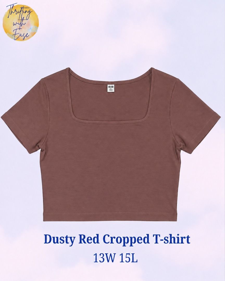 Dusty Red Cropped T-Shirt (Category: Shirts) located in Manila. Submitted by tr_w_ez (Listing ID 1463811727, Image 1). Description: Dusty Red Cropped T-shirt Thrifting with ease is not affiliated or associated with any of the brands featured. All trademarks and copyrights reserved to the original brand holders. Size: Medium Condition: 9/10 Color rate: 9.8/10 Issue: None Price: 350 Note📌: Comment mine or dm me for payment & shipping Take Note: 🚨