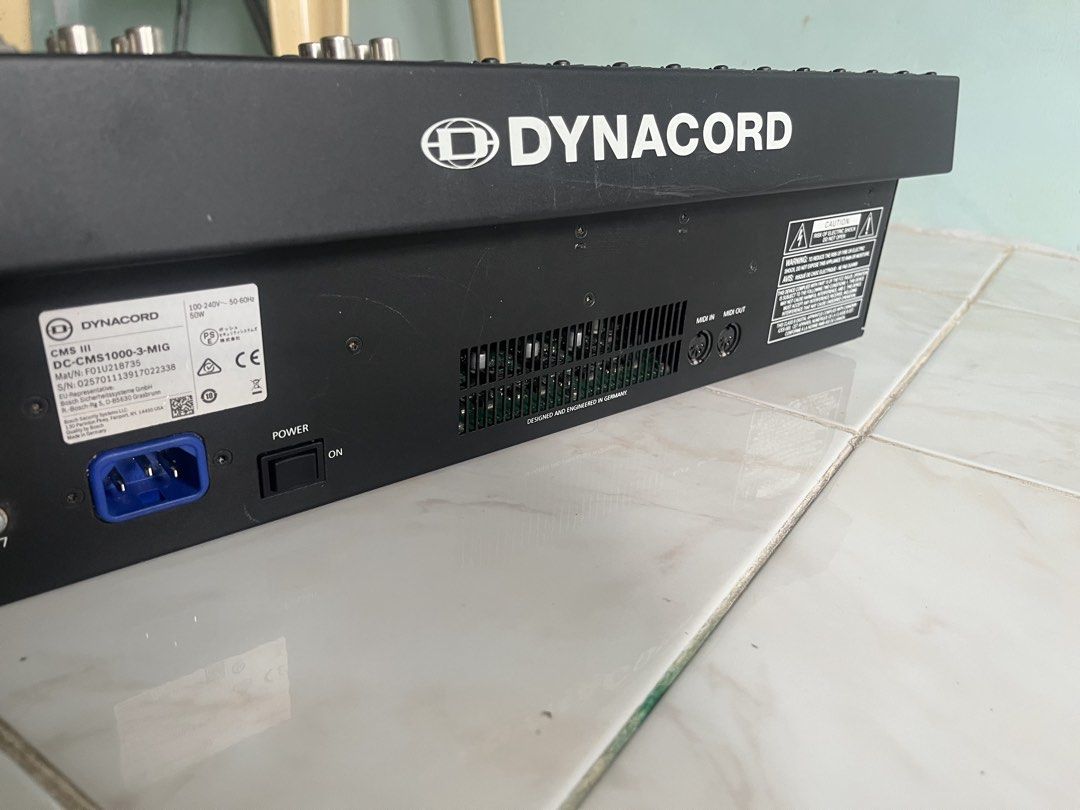 Dynacord-CMS1000-MIG + Akai MPX8 (Category: Musical Instruments) located in Manila. Submitted by marco3322 (Listing ID 1463849848, Image 2). Description: *Input Channels* •Total Channels: 10 input channels. •Mono Channels: 6 x Mic/Line channels with high-performance discrete preamps, 3-band EQ with parametric mids, and a specialized switchable Voicing Filter. •Stereo Channels: 4 x Stereo line channels (two dual-function paths also contain mic pre