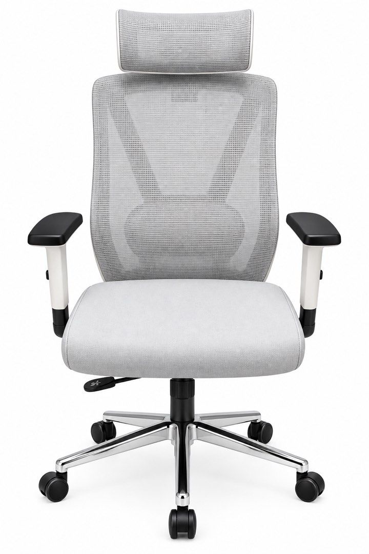 Ergonomic High-Back Mesh Office Chair w/ Headrest – White/Grey (Category: Office Furniture & Fixtures) located in Mandaue City. Submitted by glaizavill61545 (Listing ID 1463802459, Image 1). Description: Modern ergonomic office chair in white and light grey, ideal for a home office, study area, or work-from-home setup. ✨ Breathable mesh high back ✨ Supportive ergonomic/lumbar design ✨ Headrest for added neck support ✨ Padded fabric seat ✨ Adjusta