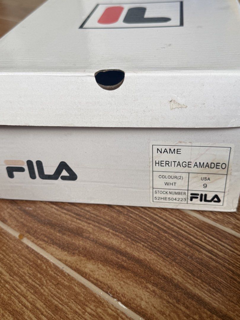 FILA Heritage Amadeo White Size 9 (Category: Casual Shoes) located in Manila. Submitted by missnam03 (Listing ID 1463755594, Image 3). Description: FILA Heritage Amadeo Color : White Size : 9 (see the box picture for details) Reason for selling : Decluttering. Moving Out. Was not used. Slightly Negotiable. Pick Up Only near Don Bosco School Sta.Mesa,Manila Note: The item is currently in Rizal. I can get it every weekend. If you closed the deal to