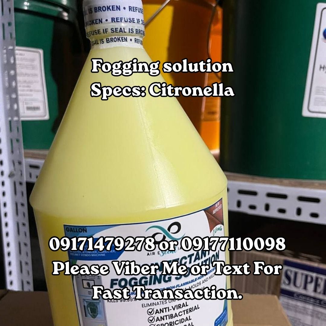 Fogging solution Specs: Citronella (Category: Construction Tools & Equipment) located in Manila. Submitted by 09171479278_elsie. (Listing ID 1463807068, Image 1). Description: Fogging solution Specs: Citronella.