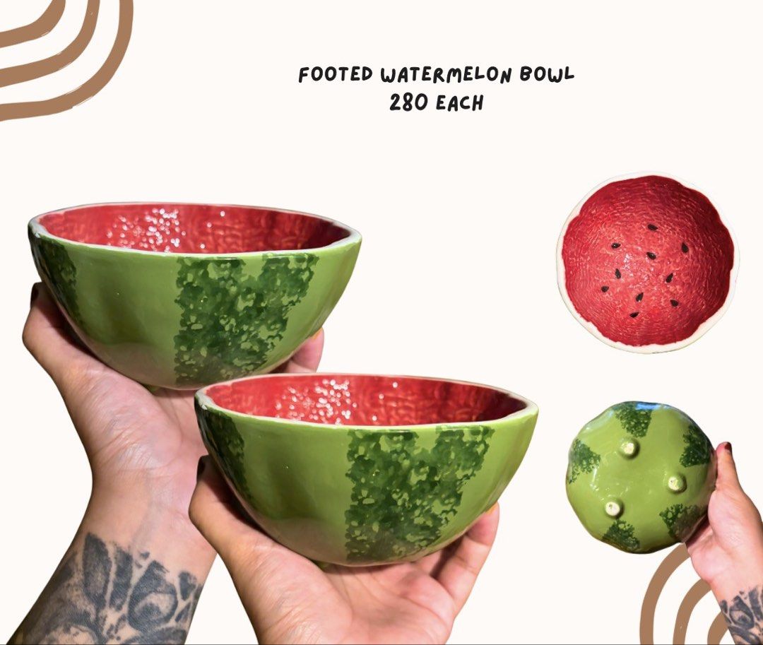 Footed Watermelon Bowl (Category: Dinnerware & Cutlery) located in Pasig City. Submitted by homeyvibesph (Listing ID 1463772787, Image 1). Description: 280 each 2 pcs available .