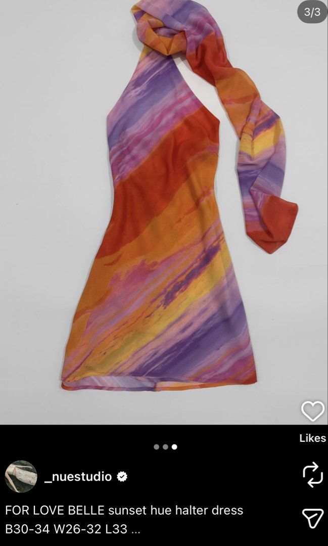 For Love Belle Sunset Dress (Category: Dresses) located in Cavite. Submitted by thedream.thriftstore (Listing ID 1463828704, Image 1). Description: Bought from @_nuestudio on IG for 1.2k Full measurements on 1st pic Used once, no flaws, color rate is 10/10 RFS: doesn’t fit anymore.
