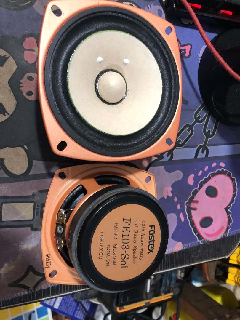 Fostex FE103-Sol 50th Anniversary Full Range Speaker Drivers (Category: Soundbars, Speakers & Amplifiers) located in Manila. Submitted by herbertantazo (Listing ID 1463913473, Image 1). Description: sampaloc manila - rare Fostex FE103-Sol 50th Anniversary Full Range Speaker Drivers made 1500 PCs only (discontinued) - Sold as a Pair - Impedance: 8 ohm - Music Power: 15W - Nominal Power: 5W - Ideal for DIY Speaker Projects - Feel free to ask questi