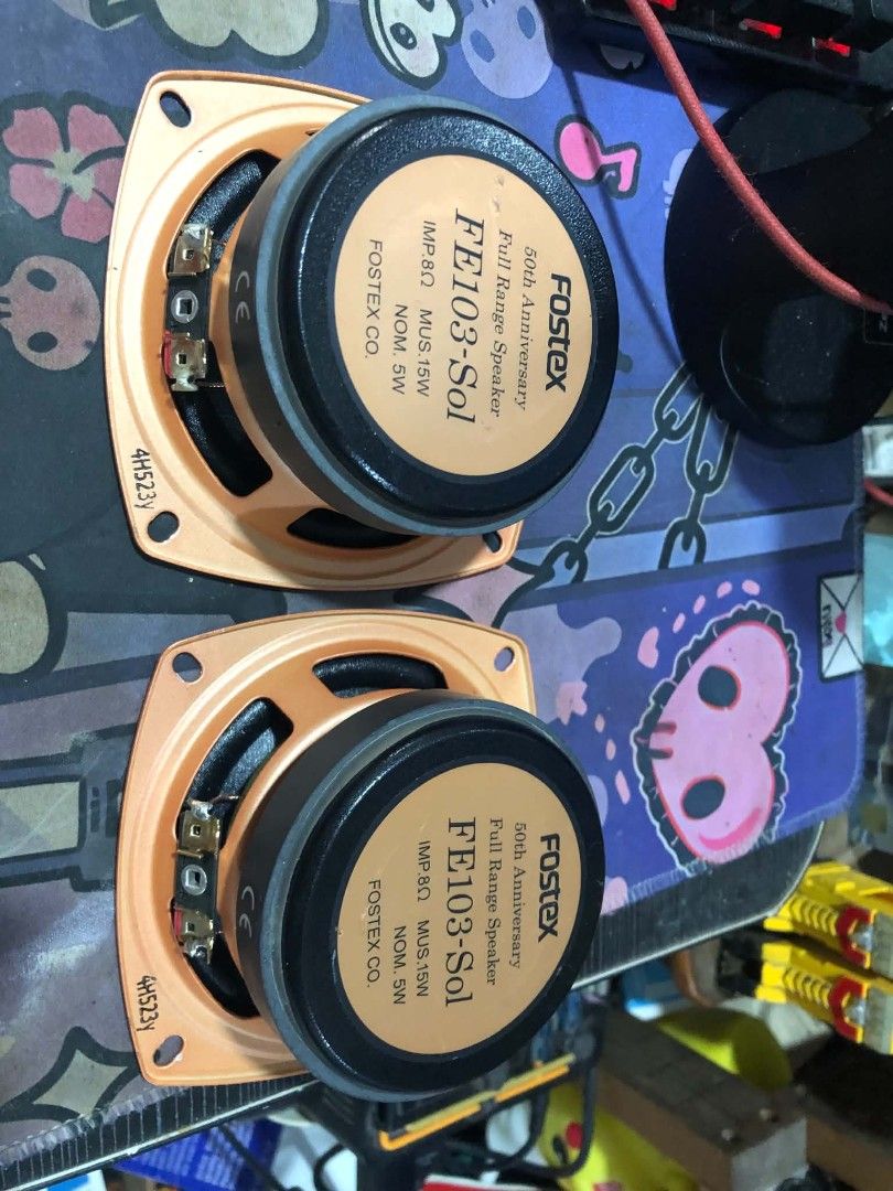 Fostex FE103-Sol 50th Anniversary Full Range Speaker Drivers (Category: Soundbars, Speakers & Amplifiers) located in Manila. Submitted by herbertantazo (Listing ID 1463913473, Image 2). Description: sampaloc manila - rare Fostex FE103-Sol 50th Anniversary Full Range Speaker Drivers made 1500 PCs only (discontinued) - Sold as a Pair - Impedance: 8 ohm - Music Power: 15W - Nominal Power: 5W - Ideal for DIY Speaker Projects - Feel free to ask questi
