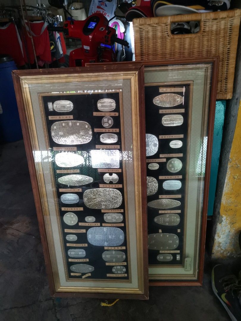 Framed Japanese Coin Collection Display (Category: Currency) located in Santa Rosa. Submitted by laria.maria (Listing ID 1463743527, Image 1). Description: - Set of 2 framed displays featuring Japanese coins. - Each coin has intricate designs and some with Japanese text. - Frames are wooden with neutral matting. - Ideal for coin collectors or as unique wall art..