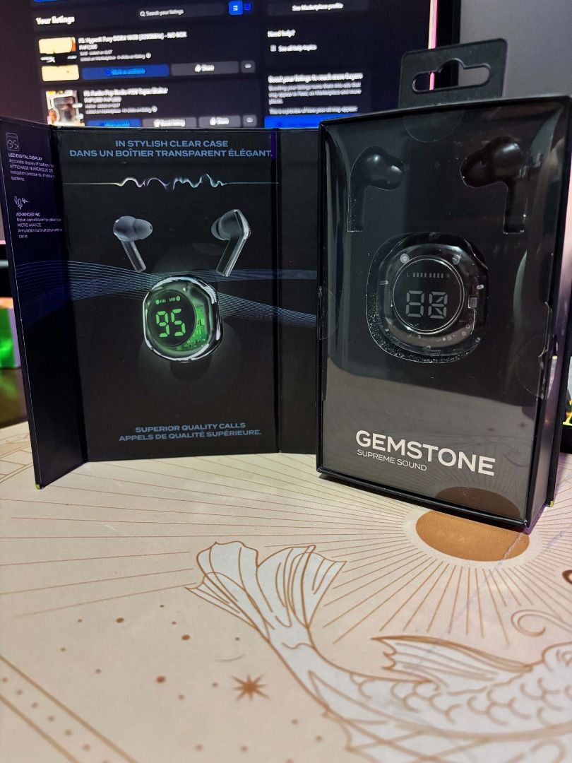 FS: Acellories Gemstone Pro (Brand New) (Category: Earphones) located in Caloocan City. Submitted by louisejohn38027 (Listing ID 1463919241, Image 2). Description: Acellories Gemstone Pro Wireless Bluetooth Earbuds BRAND NEW 1. LED Transparent Charging Case with Digital Battery Display 2. Supreme Sound Quality + 4 Mic Noise Cancellation 3. 10 min charge = 90 mins usage. 4 full charges in case = 20hrs total 4. Touch Sensor Controls, Bluetooth, USB