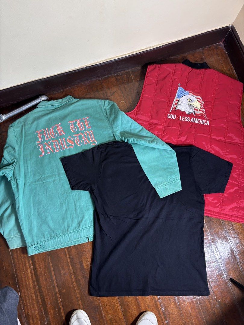 FTP Bundle (Category: Tshirts & Polo Shirts ) located in Manila. Submitted by earlylifecrisis3 (Listing ID 1463832635, Image 2). Description: FTP Chest and back Logo Green Jacket Sz Large Condition 8/10 Uneven fade Sleeve Measure it by inch Width: 25.5 Length: 28.5 Shoulder:20 Sleeve:25 Bust: 19 Hem: 23.5 FTP God Bless America Vest Sz XXL Condition 9/10 Measure it by inch Width: 29 Length: 30.5 Shoulder: 20 Sleeve: 0 Bust: 20.5 Hem: 28.5 FTP x Pr