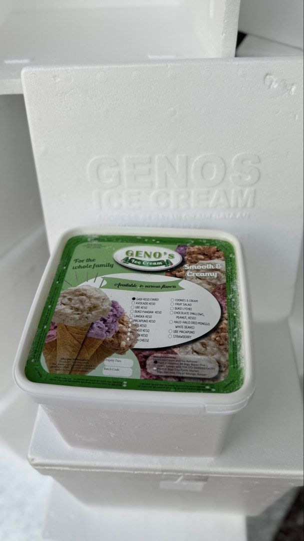Geno's Ice Cream QC (Category: Chilled & Frozen Food) located in Quezon City. Submitted by shirleyjane06 (Listing ID 1463937306, Image 2). Description: Facebook: Geno's Ice Cream Quezon City Visit us today and satisfy your cravings😋 We Deliver right at your door step💜 Available Flavors ₱1040 / per gallon with Styro and Ice 🍨Gabi Keso | TARO 🥑Avocado Keso 🧀Plain Cheese 🫒🧈Macapuno Keso 🥥Buko Lychee __________________________________________