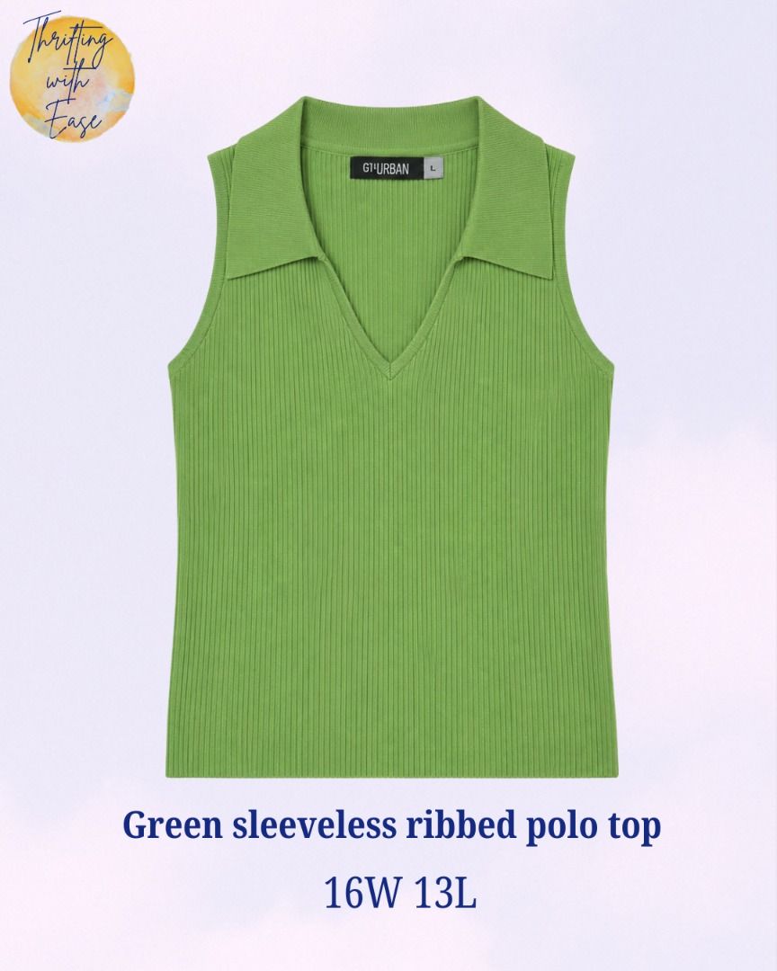 Green sleeveless ribbed polo top (Category: Shirts) located in Manila. Submitted by tr_w_ez (Listing ID 1463823172, Image 1). Description: Green Sleeveless Ribbed Polo Top Thrifting with ease is not affiliated or associated with any of the brands featured. All trademarks and copyrights reserved to the original brand holders. Size: Large Condition: 9.5/10 Color rate: 9.8/10 Issue: None Price: 450 Note📌: Comment mine or dm me for payment & shippin