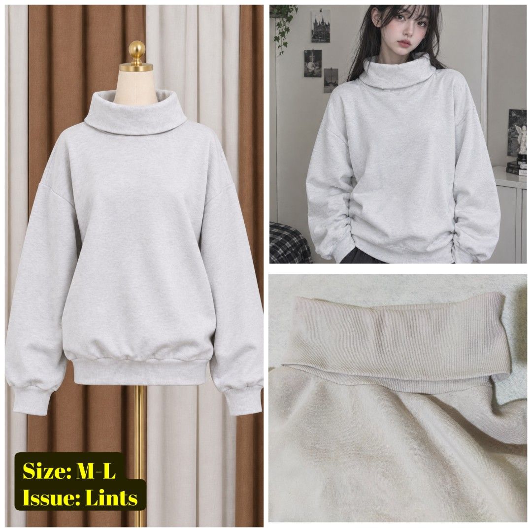 Grey Turtleneck Sweatshirt (Category: Coats, Jackets and Outerwear) located in Santo Tomas. Submitted by zenzenzennaya (Listing ID 1463826557, Image 1). Description: - Grey turtleneck sweatshirt - Loose fit with cuffed sleeves and hem - Comfortable and casual style - Fits size Medium to Large.