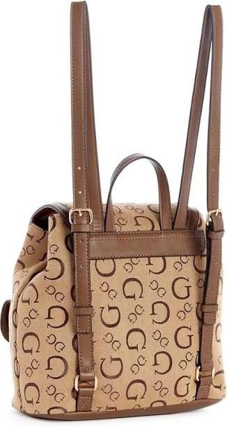 Guess Monogram Canvas Backpack Brown (Category: Backpacks) located in Santa Rosa. Submitted by BerrieBlossom (Listing ID 1463879551, Image 2). Description: - Cute Guess backpack with all-over monogram print - Tan canvas with brown faux leather trim - Drawstring closure under flap - Two front pockets with buckle details - Adjustable shoulder straps - Top handle for carrying - Great for everyday use.
