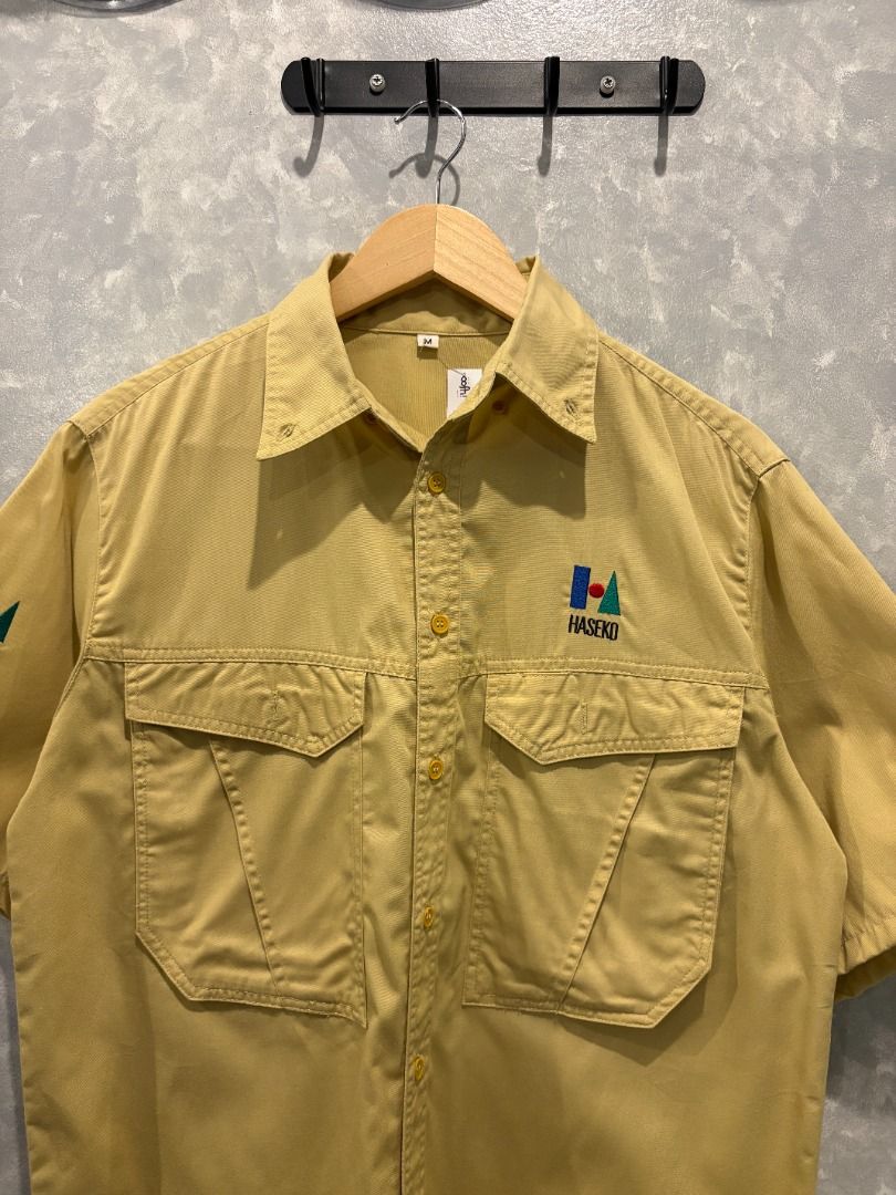 Haseko Japanese Workwear (Category: Tshirts & Polo Shirts ) located in Quezon City. Submitted by outofhabits_store (Listing ID 1463841236, Image 2). Description: Size: Medium Width: 21.5 inches Length: 25 inches Buy 2 items worth 600 pesos and get them for 1,000 Payment method: GCash Shipping options (shouldered by buyer): J&T 3-7 days, Lalamove or Grab within the day Location: Quezon City Please manage your expectations as this item is not brand