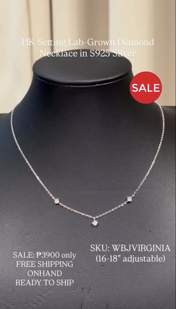 HK Setting Lab-Grown Diamond Necklace in S925 Silver (Category: Necklaces) located in Caloocan City. Submitted by itsmejanven (Listing ID 1463770123, Image 2). Description: FOR SALE | HK Setting Lab-Grown Diamond Necklace Selling my HK Setting Lab-Grown Diamond Necklace in S925 Sterling Silver, originally purchased from Wonderluxe by Jen on IG. 💎 3-stone lab-grown diamond design 🤍 S925 Sterling Silver 📏 Adjustable 16–18” 💰 ₱3,000 only RFS: To