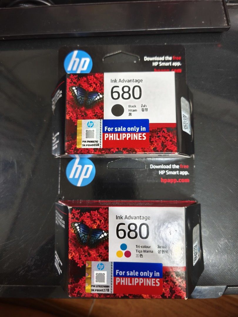 HP Ink Advantage 680 (Black and Tri-color) (Category: Printers, Scanners & Copiers) located in Antipolo. Submitted by janernest92368 (Listing ID 1463767610, Image 1). Description: - New and sealed box of HP ink advantage 680 - indicated on pic on what compatible HP printers RFS: extra spare.