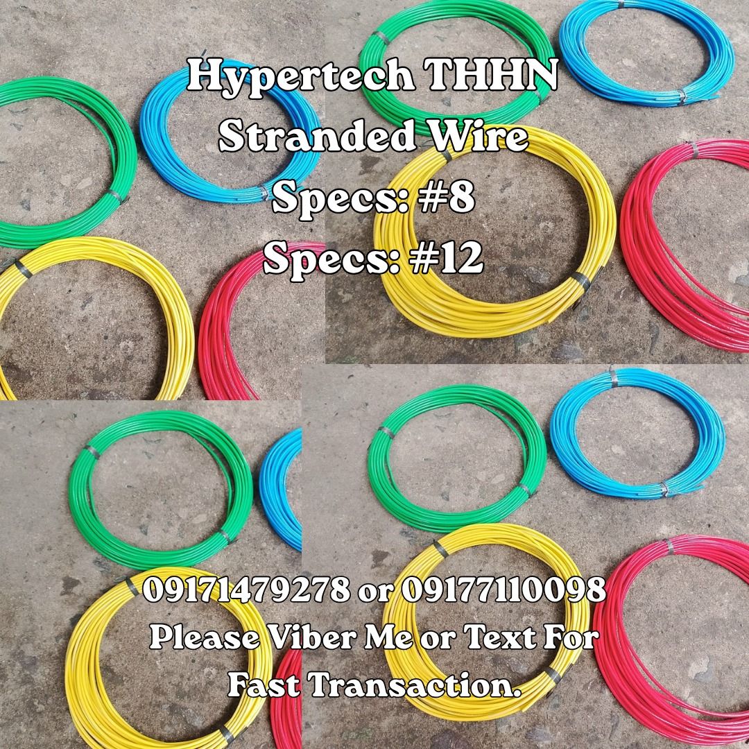 Hypertech THHN Stranded Wire Specs: #8 Specs: #12 (Category: Construction Tools & Equipment) located in Manila. Submitted by 09171479278_elsie. (Listing ID 1463744785, Image 1). Description: Hypertech THHN Stranded Wire Specs: #8 Specs: #12.