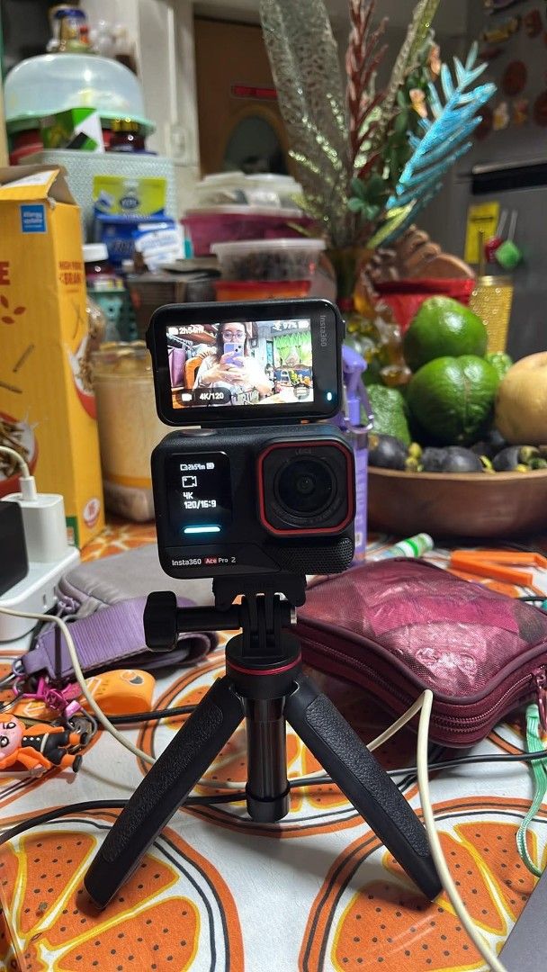 Insta360 Ace Pro 2 Action Camera with Mini Tripod (Category: Cameras) located in Manila. Submitted by mag.belle (Listing ID 1463818695, Image 2). Description: - Insta360 Ace Pro 2 action camera - Includes a mini tripod for stable shots - Records in high-resolution 4K at 120fps - Ideal for capturing all your adventures - Ready for your next creative project RFS: Need to upgrade Inclusion of package: Tripod (perfect for vlogging) SD card : 256GB Ca