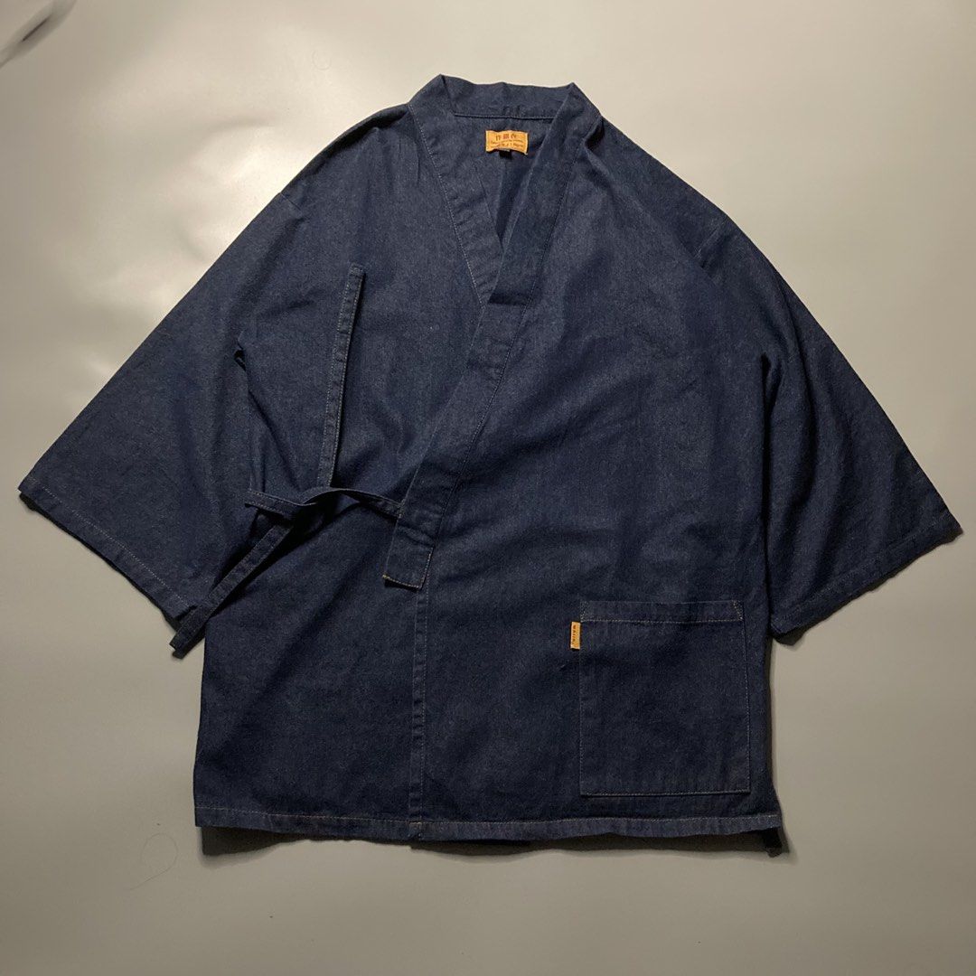 Japanese Wajin Denim Kimono (Category: Coats, Jackets and Outerwear) located in Malaybalay. Submitted by spl3ndd_artifacts (Listing ID 1463777478, Image 1). Description: Wajin Denim Kimono Width 22 Shoulder 21 Length 30 Sleeves 15.