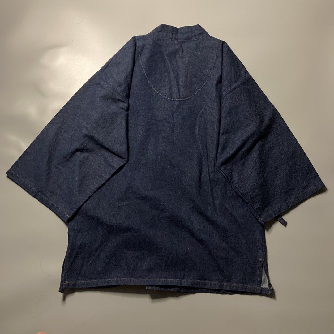 Japanese Wajin Denim Kimono (Category: Coats, Jackets and Outerwear) located in Malaybalay. Submitted by spl3ndd_artifacts (Listing ID 1463777478, Image 2). Description: Wajin Denim Kimono Width 22 Shoulder 21 Length 30 Sleeves 15.
