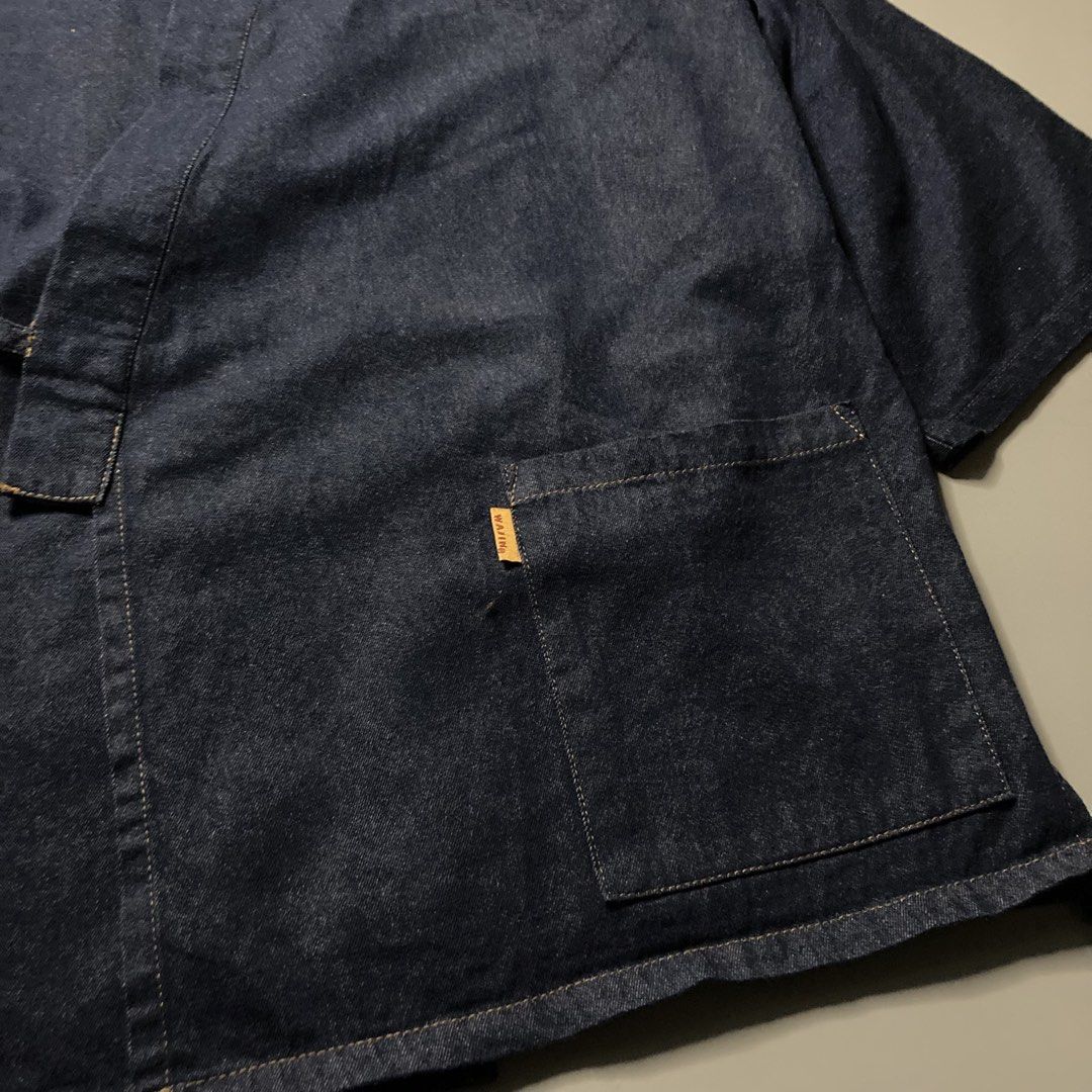 Japanese Wajin Denim Kimono (Category: Coats, Jackets and Outerwear) located in Malaybalay. Submitted by spl3ndd_artifacts (Listing ID 1463777478, Image 3). Description: Wajin Denim Kimono Width 22 Shoulder 21 Length 30 Sleeves 15.