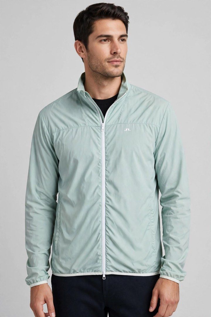 j.lindeberg Light Mint Green Zip-Up Jacket (Category: Coats, Jackets and Outerwear) located in Cateel. Submitted by janicegpad45049 (Listing ID 1463879506, Image 1). Description: - Lightweight J.Lindeberg jacket - Mint green color - Full zip-up front with white zipper - Subtle white piping detail on back and chest - Perfect for layering or light weather - Great for golf or casual wear.