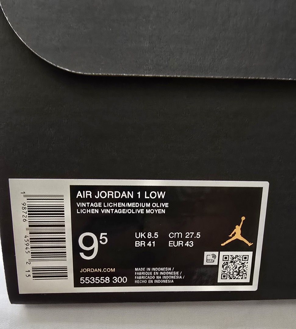 Jordan 1 Low (Category: Sneakers) located in Baguio. Submitted by Tyco10 (Listing ID 1463790153, Image 3). Description: - Authentic Air Jordan 1 Low sneakers - Colorway: Vintage Liche/Medium Olive - Size: US 9.5 - Includes original box Negotiable .